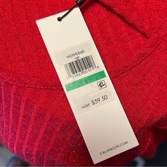 CALVIN KLEIN Ribbed Red Sparkle Top - Picture 8 of 8